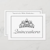 Tiara Modern Minimalistisch Wit Zwart Qinceanera RSVP Kaartje (Voorkant / Achterkant)