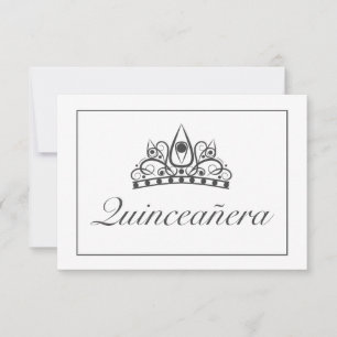 Tiara Modern Minimalistisch Wit Zwart Qinceanera RSVP Kaartje