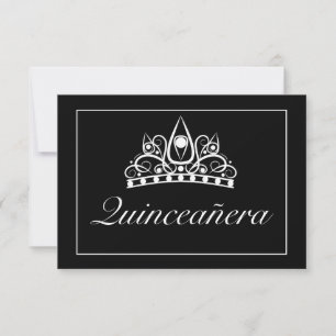 Tiara Modern Minimalistisch Wit Zwart Qinceanera RSVP Kaartje
