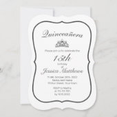 Tiara Modern Minimalistisch Wit Zwart Quinceañera Kaart (Voorkant)