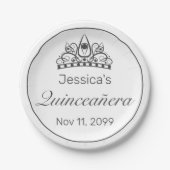 Tiara Modern Minimalistisch Wit Zwart Quinceañera Papieren Bordje (Voorkant)
