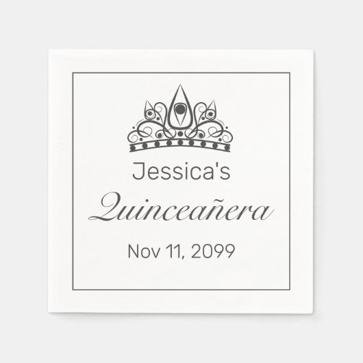 Tiara Modern Minimalistisch Wit Zwart Quinceañera Servet (Voorkant)