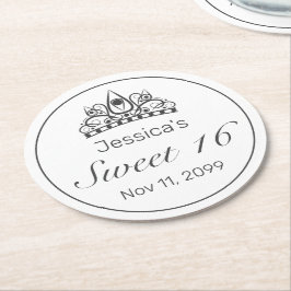 Tiara Modern Minimalistisch Wit Zwart Zoet 16 Ronde Kartonnen Onderzetter