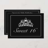 Tiara Modern Minimalistisch Wit Zwart Zoet 16 RSVP Kaartje (Voorkant / Achterkant)