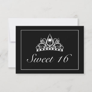 Tiara Modern Minimalistisch Wit Zwart Zoet 16 RSVP Kaartje