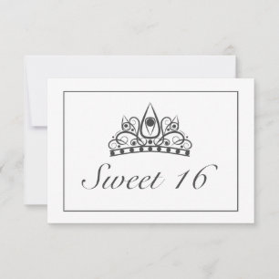 Tiara Modern Minimalistisch Wit Zwart Zoet 16 RSVP Kaartje