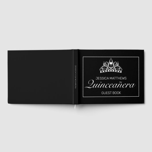 Tiara Modern Zwart Minimalist Quinceañera Verjaard Gastenboek (Volledig)
