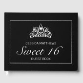 Tiara Modern Zwart Minimalist Sweet 16 Verjaardag Gastenboek (Voorkant)