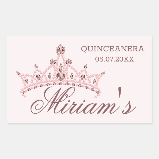 Tiara, parels, edelsteen in hartvorm Quinceanera Rechthoekige Sticker (Voorkant)