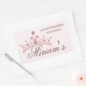 Tiara, parels, edelsteen in hartvorm Quinceanera Rechthoekige Sticker (Envelop)