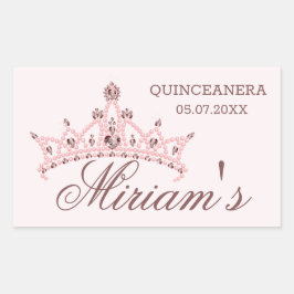 Tiara, parels, edelsteen in hartvorm Quinceanera Rechthoekige Sticker