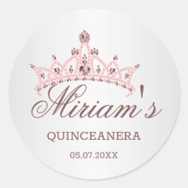 Tiara, parels, edelsteen in hartvorm Quinceanera Ronde Sticker