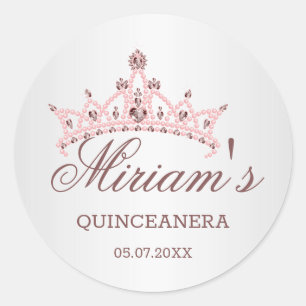Tiara, parels, gemstone in hartvorm Quinceanera Ronde Sticker