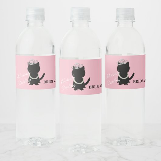 Tiara Party Cat Pink Waterfles Etiket (Flessen)