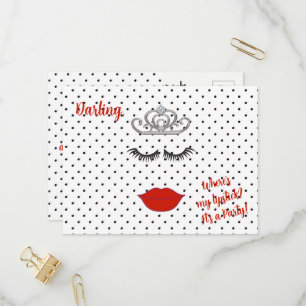 Tiara Party where is My Lipstick Polka Dot Uitnodiging Briefkaart
