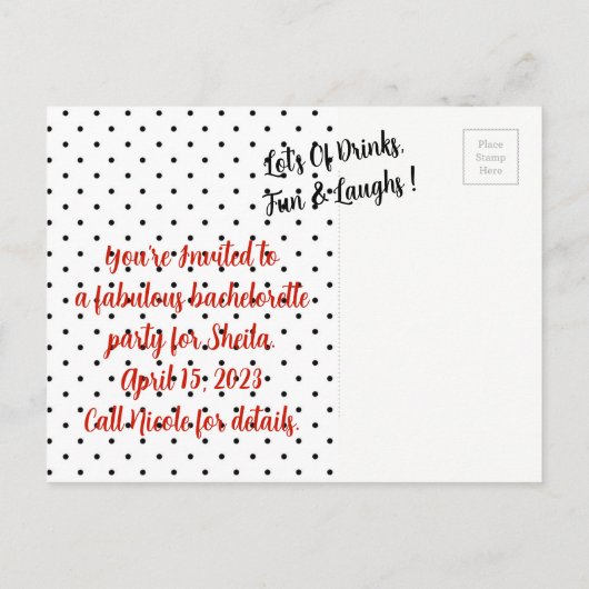 Tiara Party where is My Lipstick Polka Dot Uitnodiging Briefkaart (Achterkant)