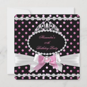 Tiara Pink Black White Polka Dots Birthday Party Kaart