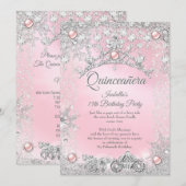 Tiara Pink Quinceanera 15th Winter Carriage Kaart (Voorkant / Achterkant)