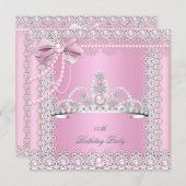 Tiara Pink White Pearls Lace Bow Birthday Party 2 Kaart (Voorkant / Achterkant)