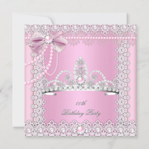 Tiara Pink White Pearls Lace Bow Birthday Party 2 Kaart