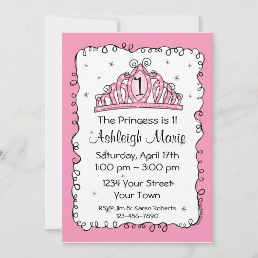 Tiara Princess 1st Birthday Custom Invitation Kaart (Voorkant)