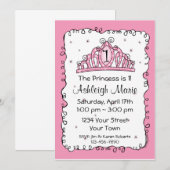 Tiara Princess 1st Birthday Custom Invitation Kaart (Voorkant / Achterkant)