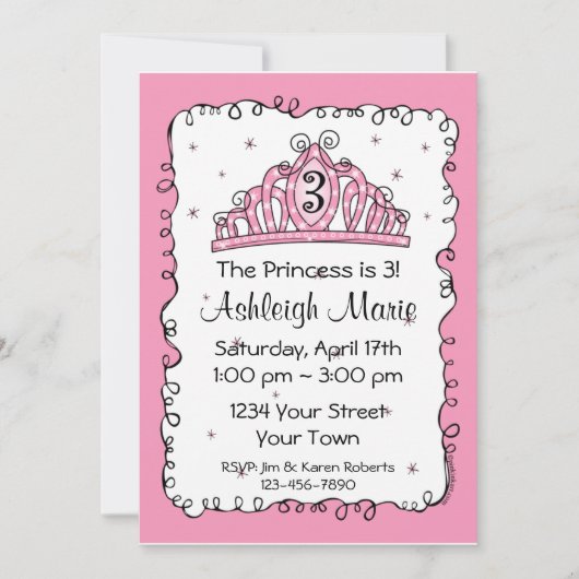 Tiara Princess 3rd Birthday Custom Invitation Kaart (Voorkant)