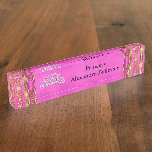 Tiara Princess Hot Pink Gold Naam Naambordje (Zijkant)