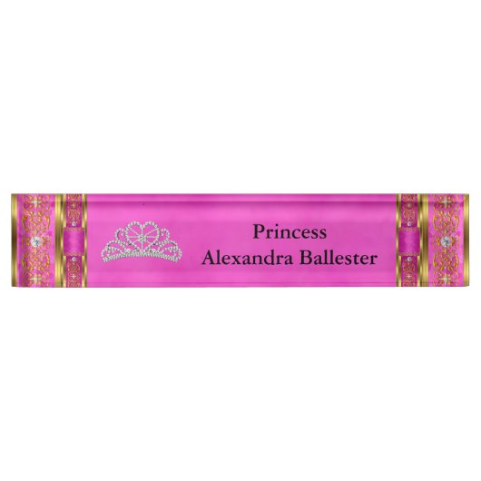 Tiara Princess Hot Pink Gold Naam Naambordje (Voorkant)
