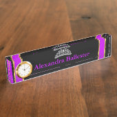 Tiara Princess Magenta Paarse Zwart Gouden Naam Naambordje (Zijkant)