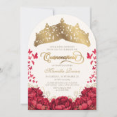 Tiara Princess Rood Goud Elegante Quinceanera Kaart (Voorkant)