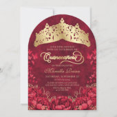 Tiara Princess Rood Goud Elegante Quinceanera Kaart (Voorkant)