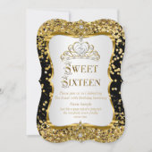Tiara Princess Sweet 16 Gold Black White Invite Kaart (Voorkant)