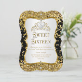 Tiara Princess Sweet 16 Gold Black White Invite Kaart (Staand voorkant)