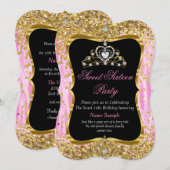 Tiara Princess Sweet 16 Pink Gold Black Invite Kaart (Voorkant / Achterkant)