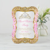 Tiara Princess Sweet 16 Pink Gold White Invite Kaart (Staand voorkant)