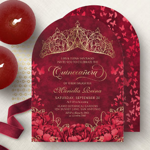 Tiara Prinses Rood Goud Elegante Quinceanera Kaart