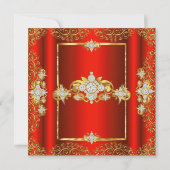 Tiara Red Damask Gold White Birthday Party Kaart (Achterkant)