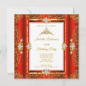 Tiara Red Damask Gold White Birthday Party Kaart (Voorkant)
