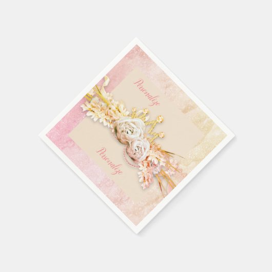 Tiara roos diamant en kant roze servet (Hoek)