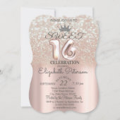 Tiara, Roos Gold Sweet 16 Glitter Bokeh Ombre Part Kaart (Voorkant)