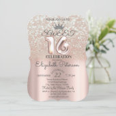 Tiara, Roos Gold Sweet 16 Glitter Bokeh Ombre Part Kaart (Staand voorkant)