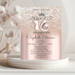 Tiara, Roos Gold Sweet 16 Glitter Bokeh Ombre Part Kaart<br><div class="desc">Silver glitter tiara on glitter bokeh schaduwd Sweet 16 birthday party uitnodiging.</div>