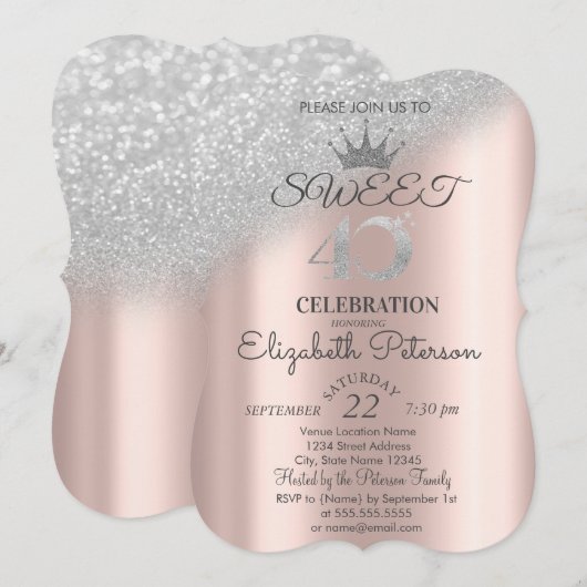 Tiara, Roos Gold Sweet 40th Glitter Bokeh Ombre Kaart (Voorkant / Achterkant)