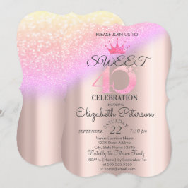 Tiara, Roze Goud Zoete 40e Ombre Glitter Bokeh  Kaart