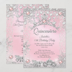Tiara Roze Quinceanera 15e Winter Koets Kaart