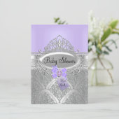 Tiara & Silver Damask Paars Baby shower Invite Kaart (Staand voorkant)
