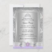 Tiara & Silver Damask Paars Baby shower Invite Kaart (Achterkant)