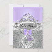 Tiara & Silver Damask Paars Baby shower Invite Kaart (Voorkant)