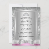 Tiara & Silver Damask Pink Baby shower Invite Kaart (Achterkant)